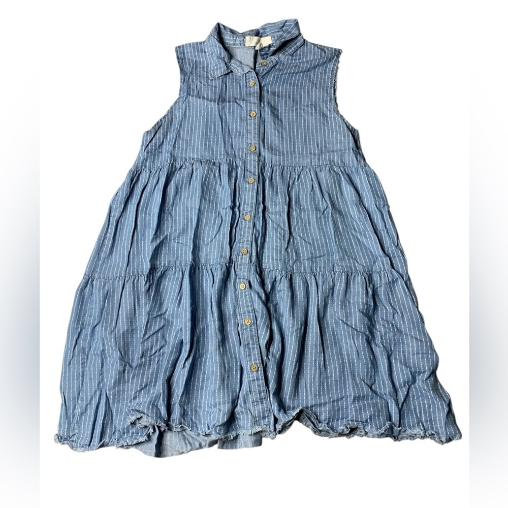 Thread & Supply Blue Striped Tencel Tiered Mini Dress Small